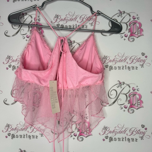 Kimchi blue tank top crop top pink mesh floral rose bust open keyhole back NWT - Picture 2 of 9